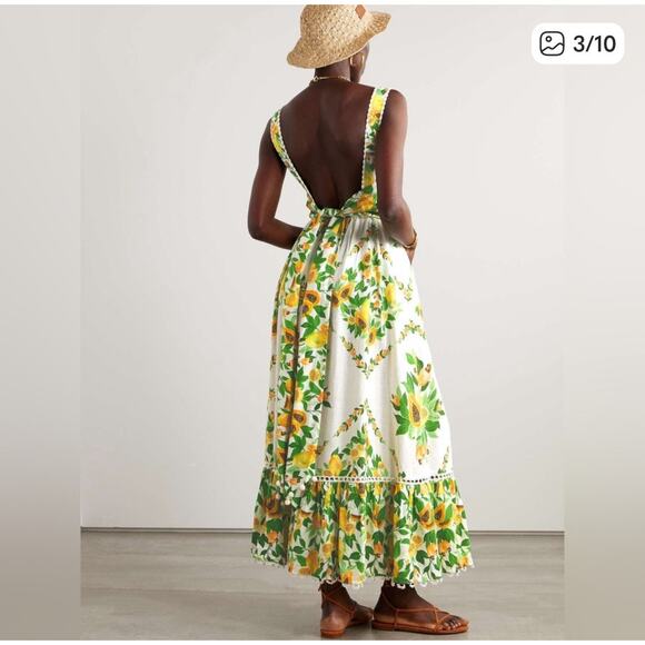 Farm Rio Papaya Salad Scarf Tie Open Back Floral Midi Dress Small - Picture 2 of 10